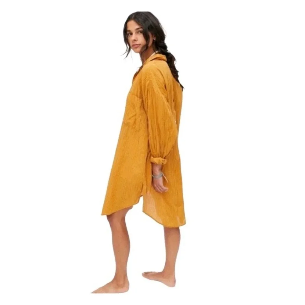 Urban Outfitters Dress SZ L Kennedy Cover UP Sun‎ Cotton Tunic Shirt Yellow #435 - Picture 2 of 13
